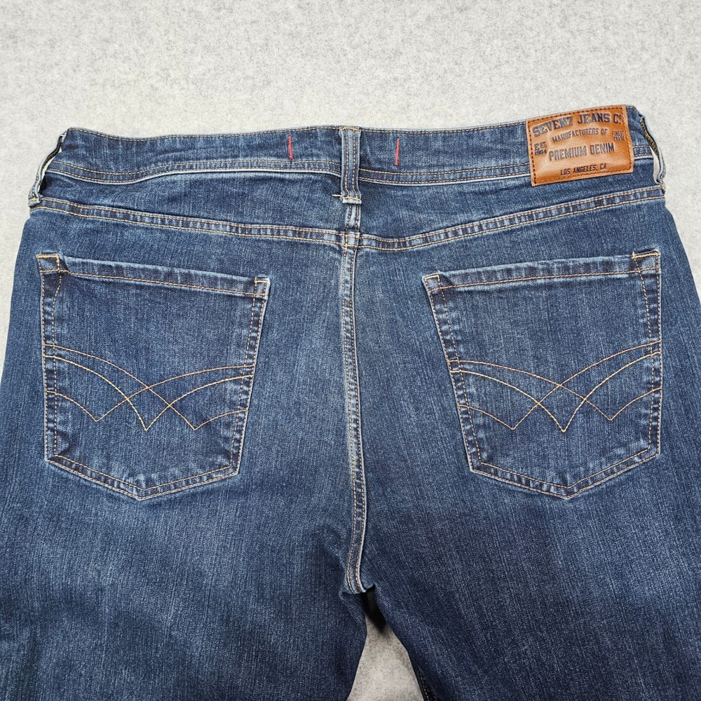 Seven7 Jeans Mens 36x32 Blue Straight Fit Stretch Denim Whiskered Dark Wash - Picture 4 of 11